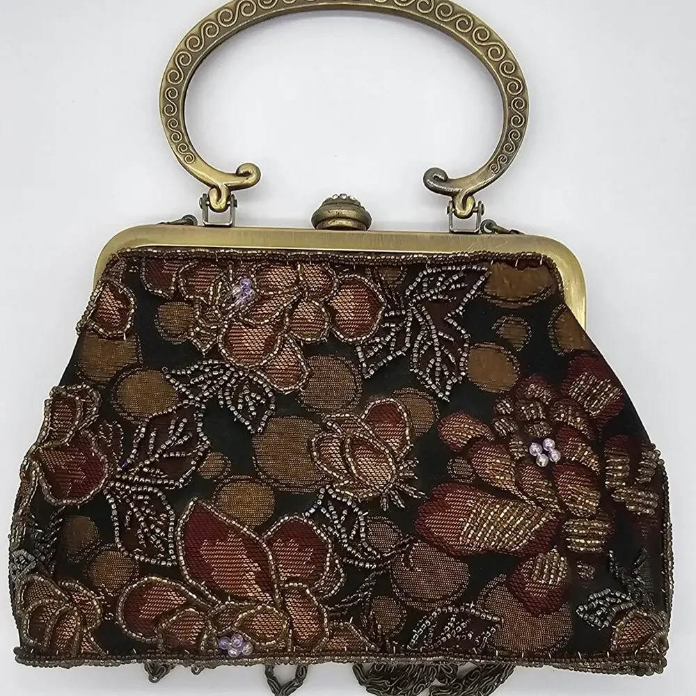 Vintage Floral Beaded And Embroidered Handbag